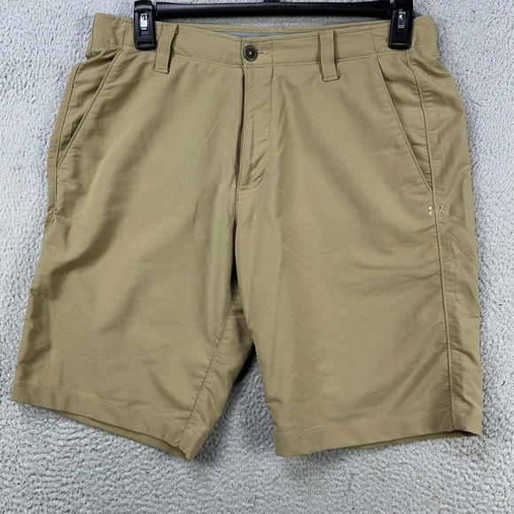 Under Armour Heat Gear Shorts Hiking Mens 34 Tan Loose Flat Front Pocket Outdoor - Picture 1 of 6